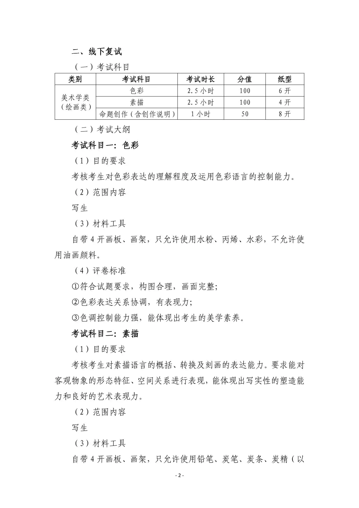 天津美术学院2026年本科招生专业考试大纲