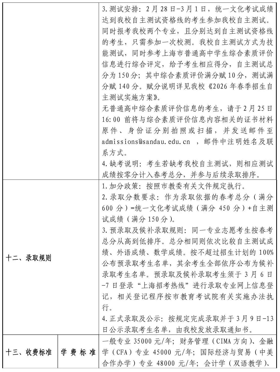 2026年上海杉达学院春季招生章程